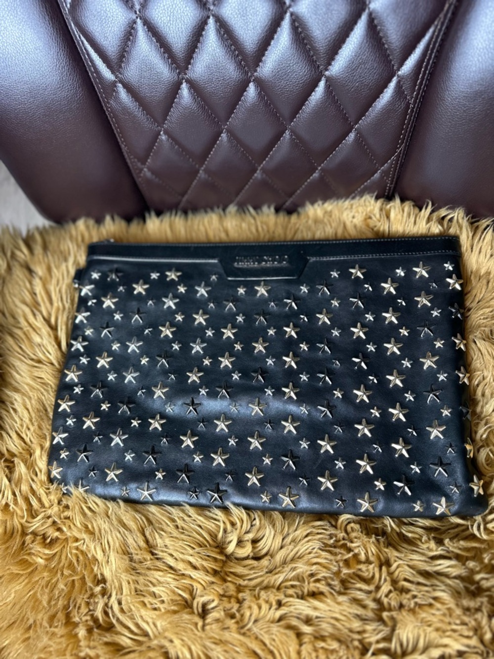 Jimmy Choo Large Black Star-Studded Leather Clutch